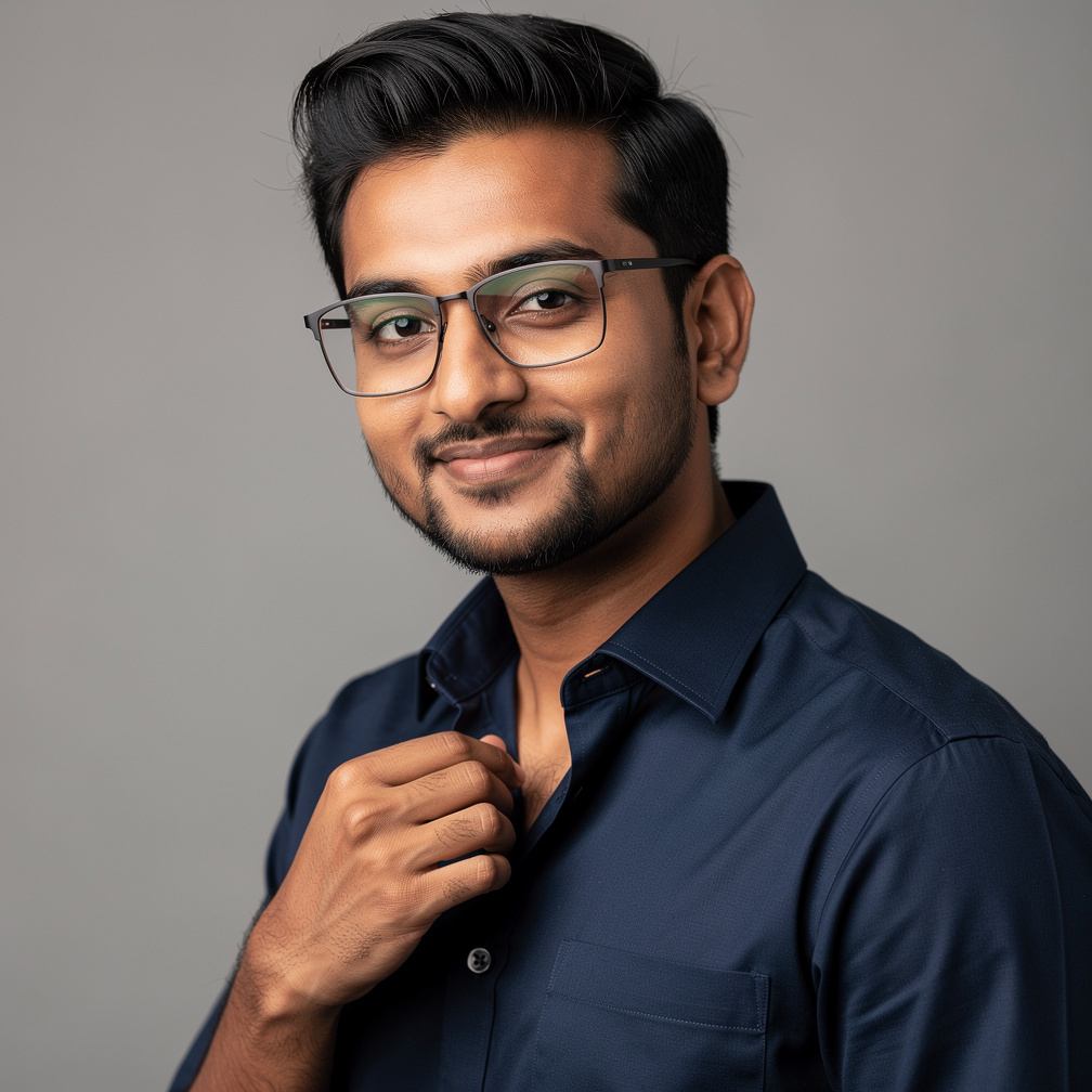 Studio portrait of a South Asian audio engineer