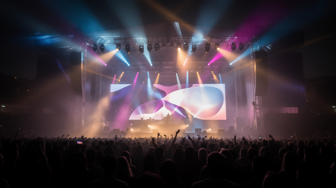 Stage lighting glowing over a live event audience